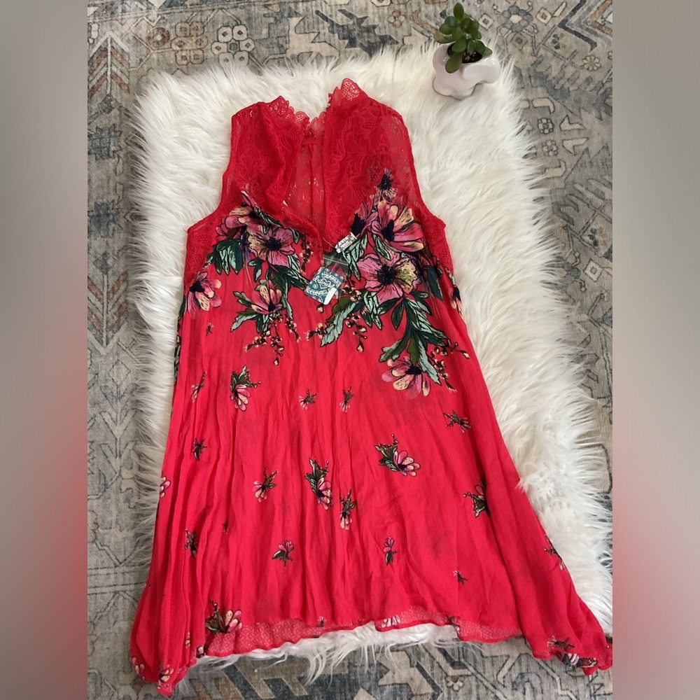 Free People Marsha Printed Slip Dress RED HOT COMBO - Picture 6 of 7